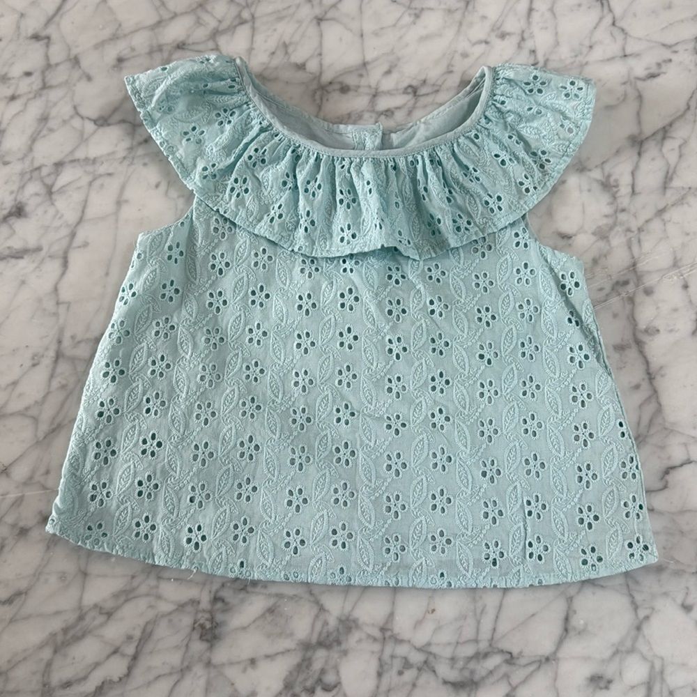 Janie and Jack Eyelet Ruffle Top Sz 6 Blue